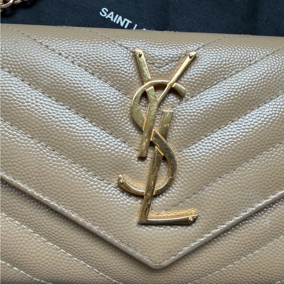 Beige YSL monogram with gold wallet on chain bag clutch - Picture 2 of 11